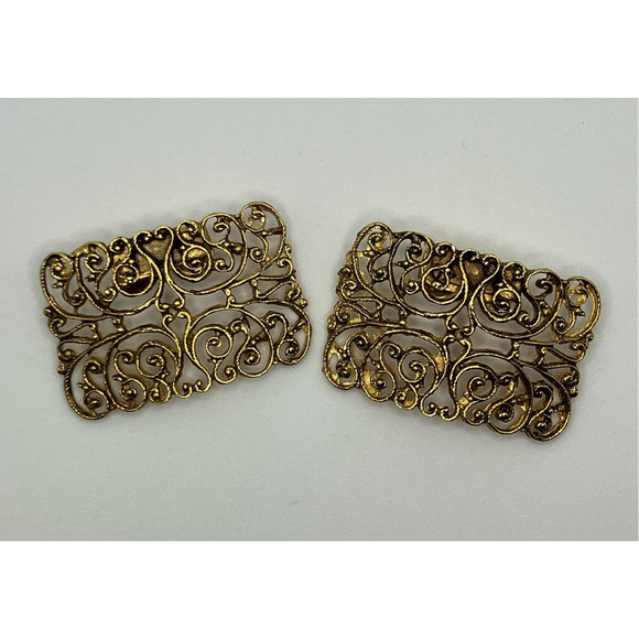 Women's Shoe Clips Gold Tone Celtic Square Vintage - Picture 1 of 5